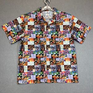 Disney Parks Hawaiian Shirt Men Large Colorful Patchwork Characters Mickey Goofy